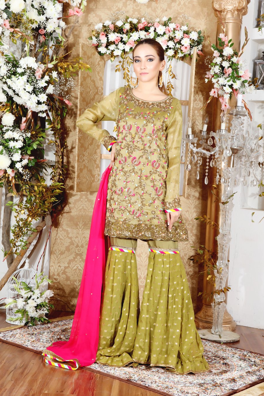 Beautiful Green Sharara by Sarosh Salman Mehndi Dresses Collection for Pakistani Women & Girls