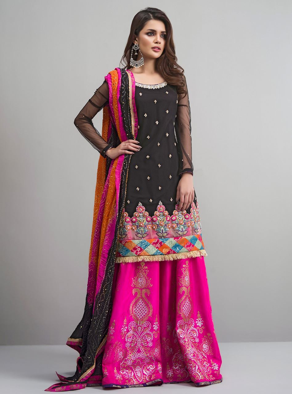 Black and Hot Pink Mehndi Dress