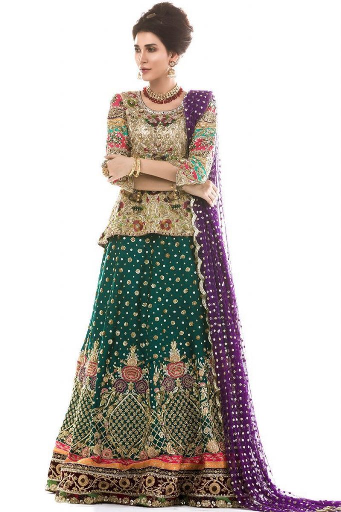 Green Mehndi Lehenga for a Traditional Pakistani Bride