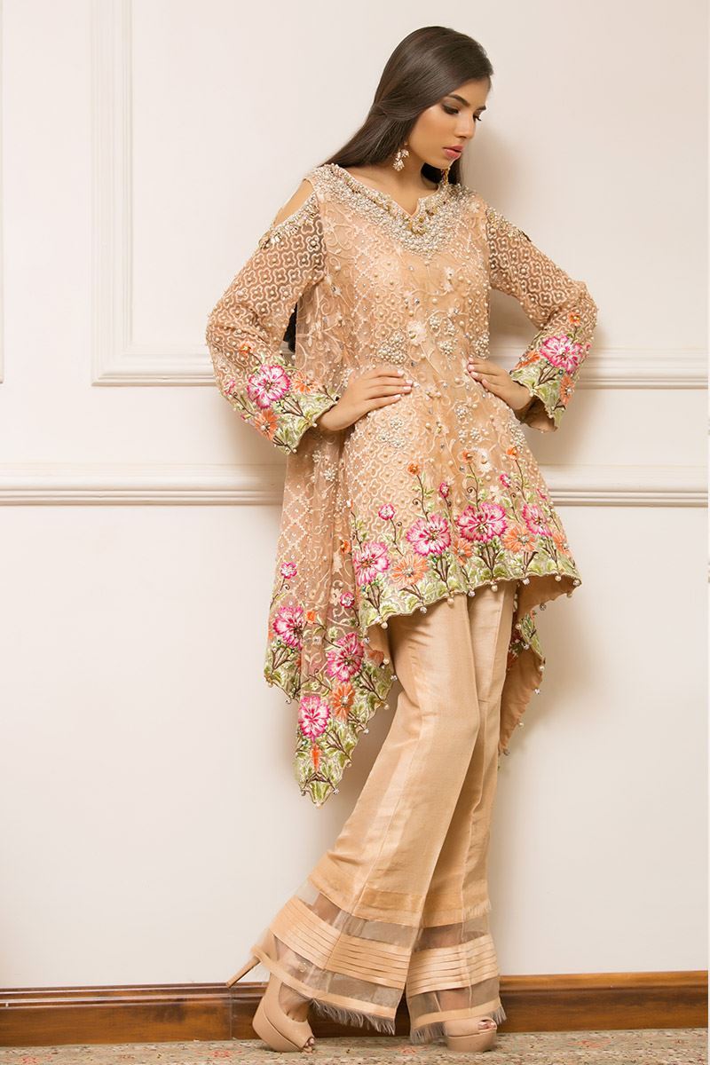Peach Organza Mehndi Outfit by Annus Abrar