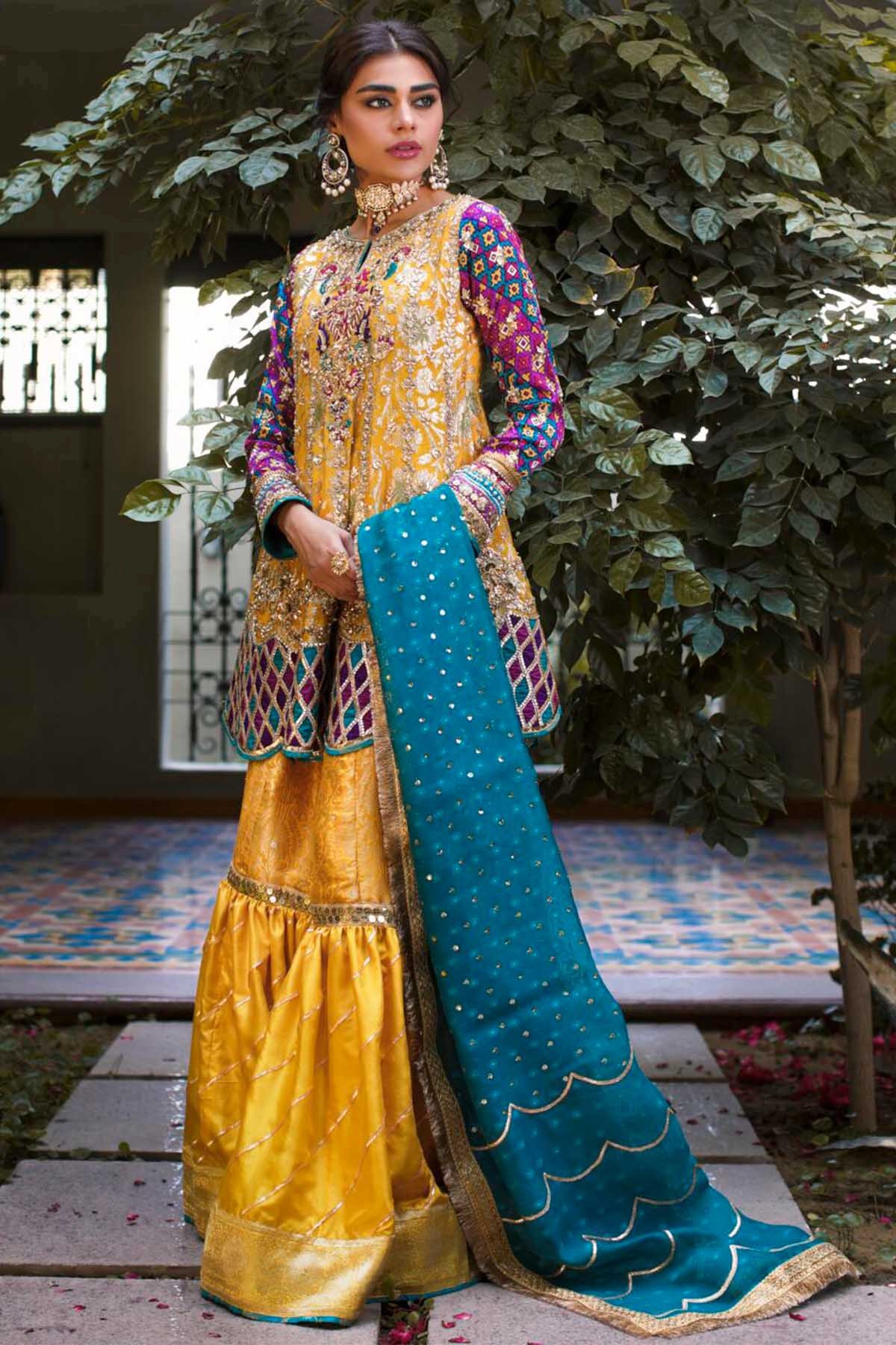 Yellow Sharara Mehndi Dress by Sana Abbas