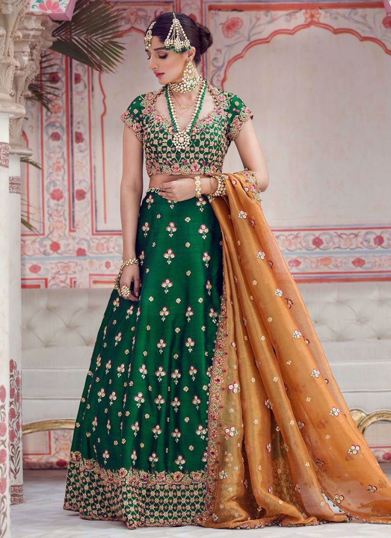 orange and green mehndi dress