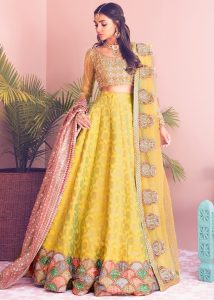yellow green mehndi dresses by Sadaf Fawad Khan