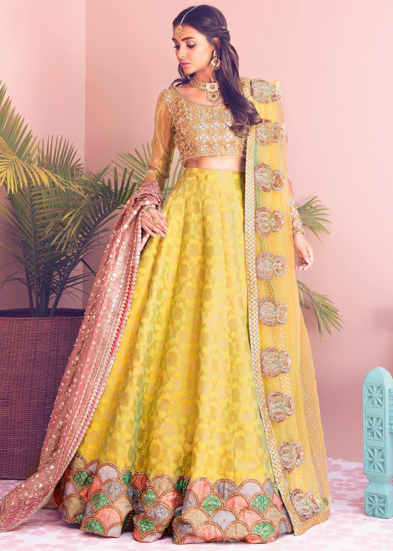 yellow green mehndi dresses by Sadaf Fawad Khan