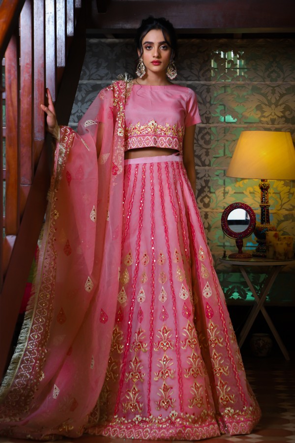 Pink Mehndi Dress for Girls